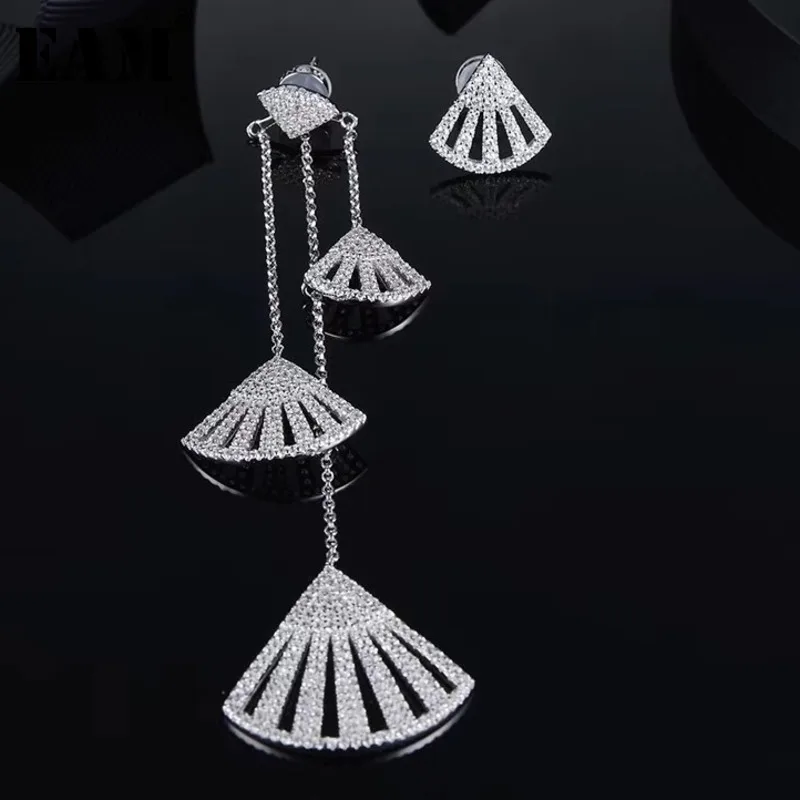 

WKOUD EAM Jewelry / 2018 New Fashion Temperament S925 Micro-inlaid Zircon Silver Fan-shaped Earrings Women's Accessories S#R1349