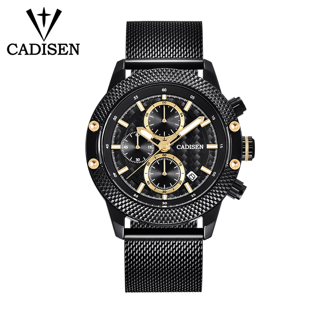 

CADISEN C9062 Watch Men Sport Chronograph Leather Mesh Band Quartz Movement Watch Waterproof Casual Clock Wristwatch for Male