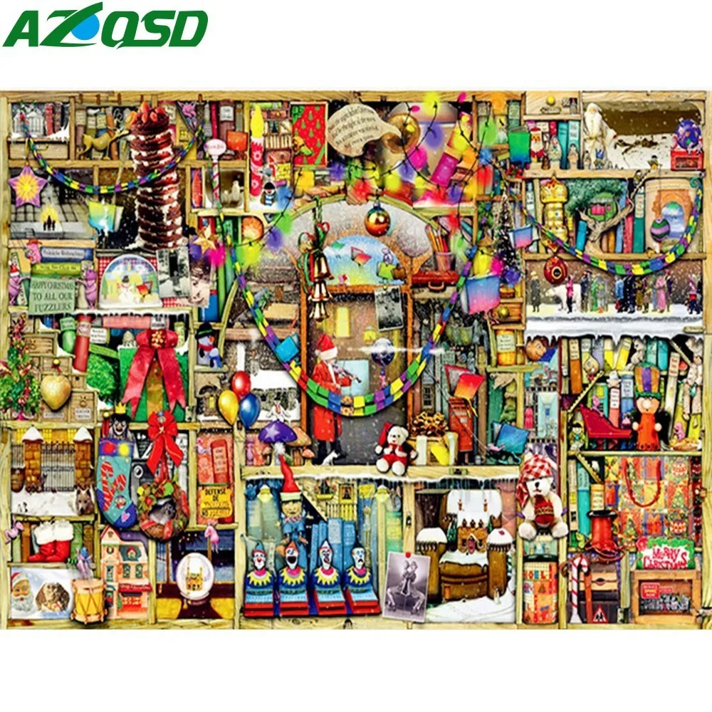 AZQSD الماس اللوحة هدية الكريسماس خزانة المنزل ديكور الماس الفسيفساء التطريز الماس التطريز الشتاء DIY كامل مربع