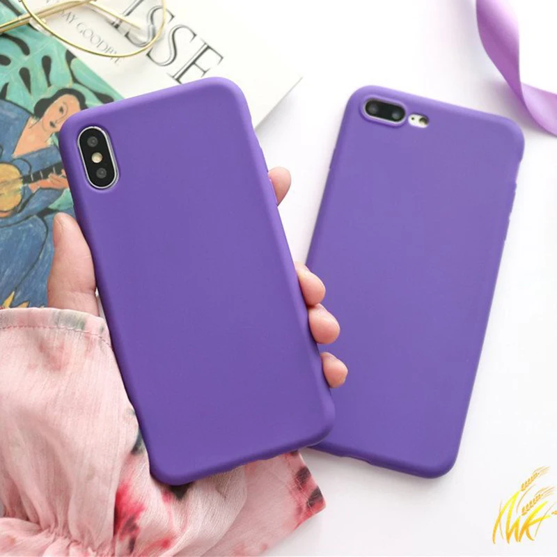 

Purple Simple Phone Case for iphone 6 6s 7 8 Plus Candy colors Frosted soft silicone Case For iPhone XS Max XR X Back Cover capa