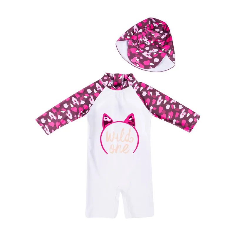 

1-6T Cute Baby Girls Swimsuits Rabbit Ears Letter Print Swimwear For Girls One Piece Swimsuits Girl Swimming Hat Cap Bathing Set