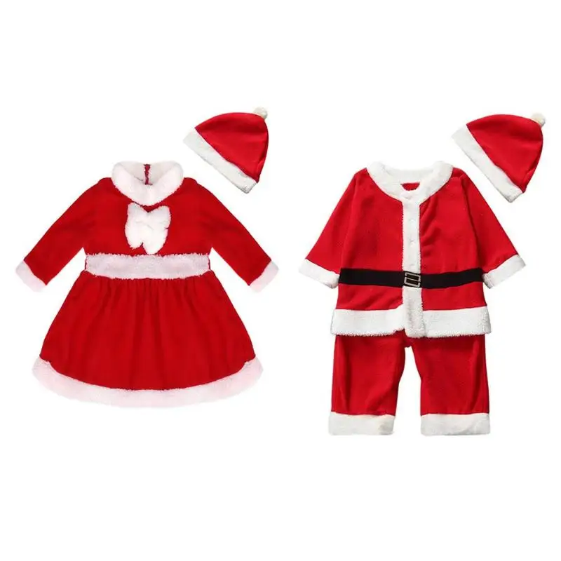 Комплект рождественской одежды из 2 предметов для маленьких девочек, костюм Санта-Клауса для малышей, платье + шапочка, Рождественская