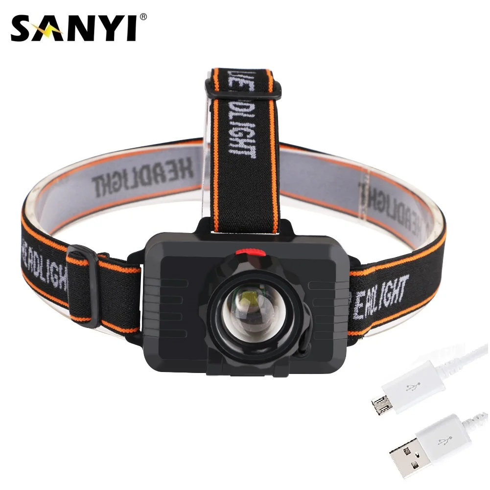 Waterproof LED Headlamp Rechargeable Headlight XML T6 LED Zoomable
