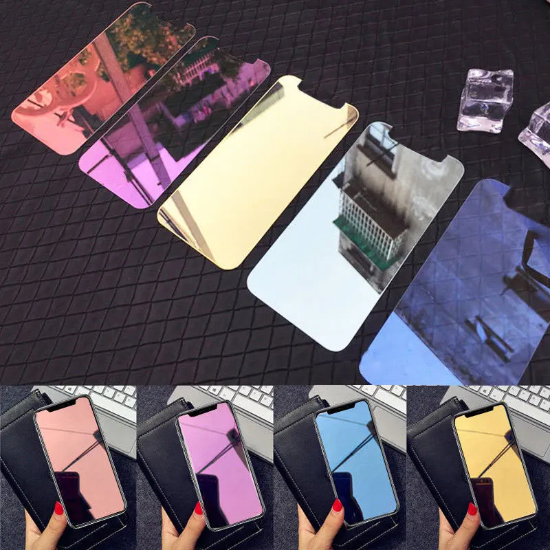 

For iPhone XS X 6 6S 7 8 Plus Tempered Glass Luxury Colorful Mirror Screen Protector Toughened Film for iPhone 6 6s 7 8 Plus X