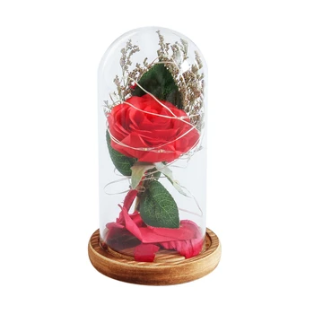 

Birthday Gift Beauty And The Beast Red Rose With Fallen Petals In A Glass Dome On A Wooden Base For Christmas Valentine's Gift