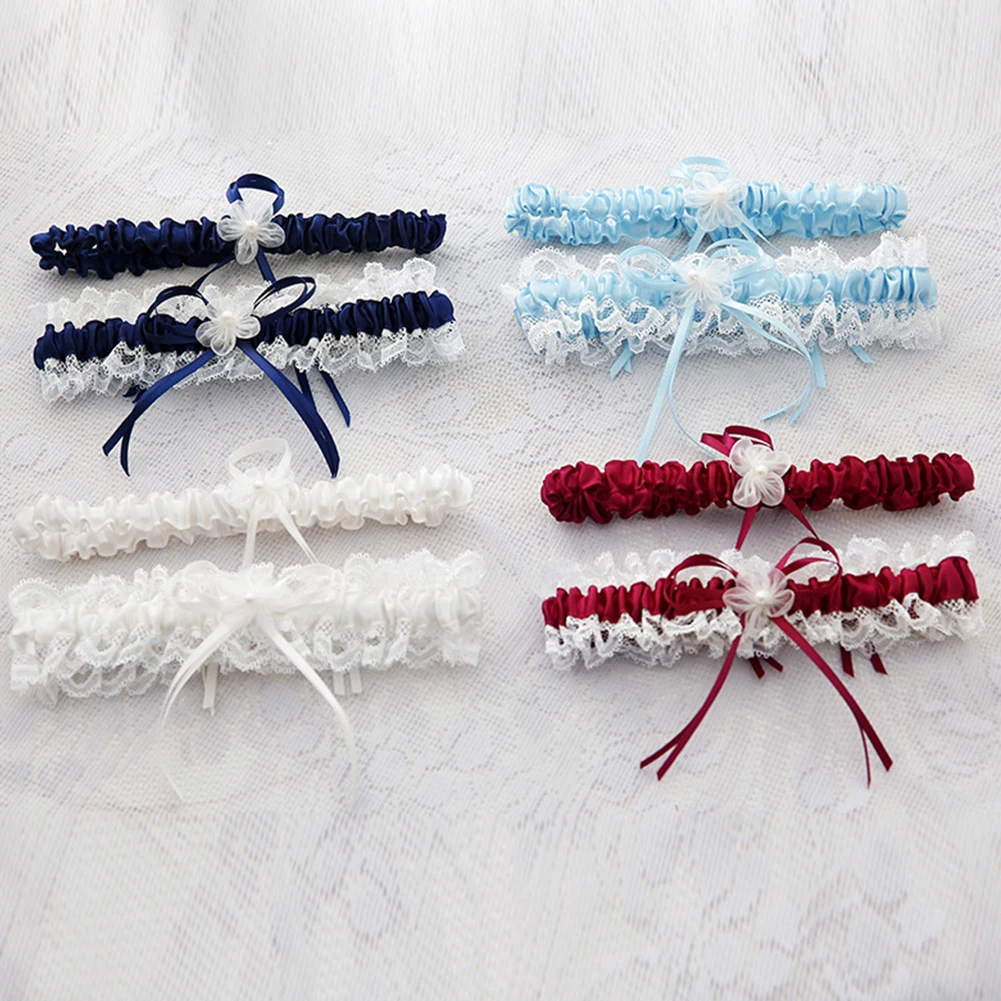 

Women Wedding Garters Leg Loop Multicolored Sexy Stretch Prom Garter Adjustable Lace Trim Bow And Ribbon