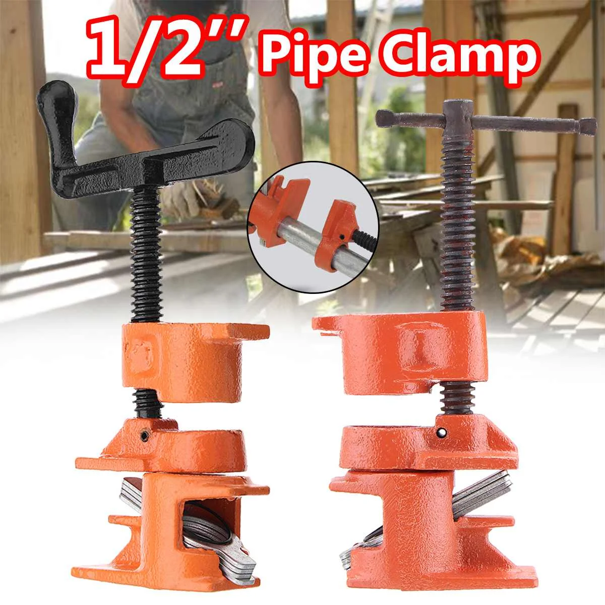 

1/2'' Straight Crank Handle 2 Type Heavy Duty Steel Professional Wood Gluing Pipe Clamp Set Quick Release Woodworking Wood Tool