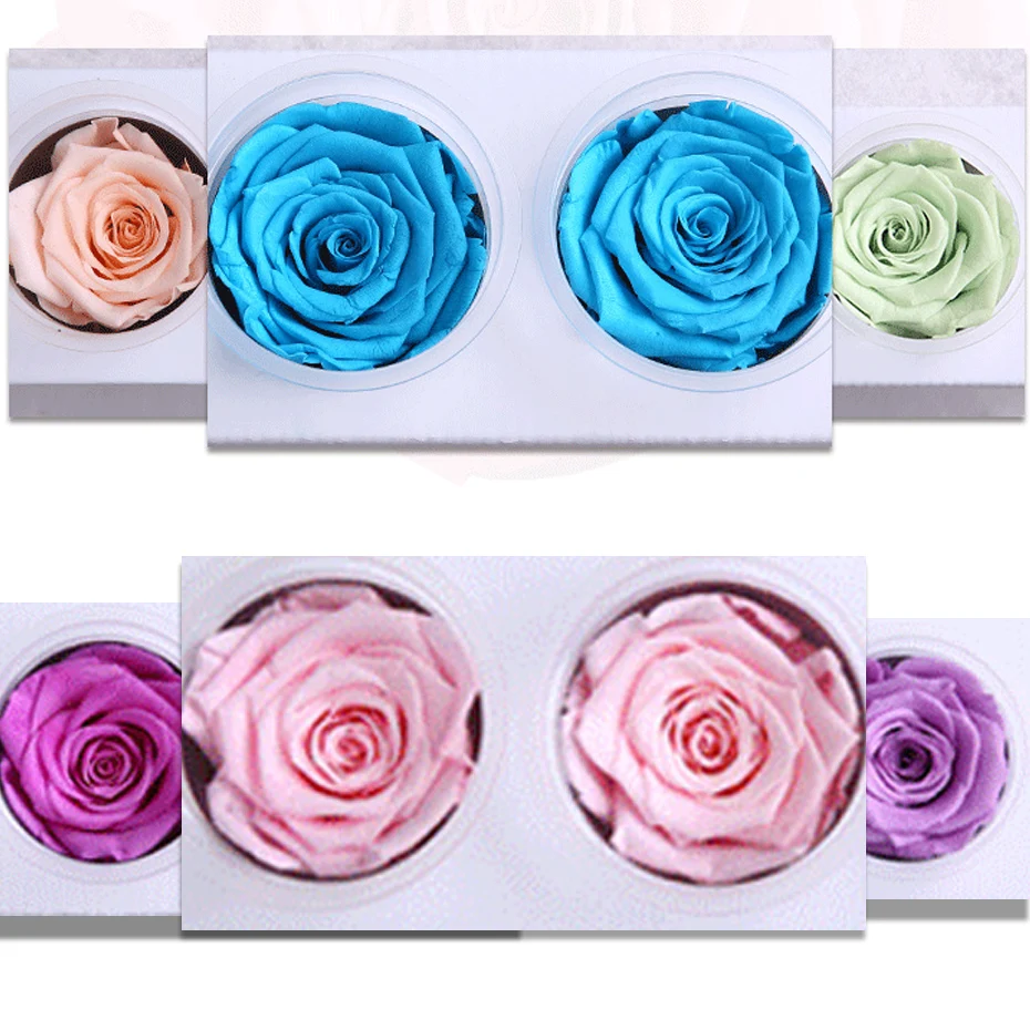 

1 Box 3 Heads Flowers High Quality Preserved Flowers Flower Immortal Rose 6CM Diameter Eternal Life Flower Material Gift Box