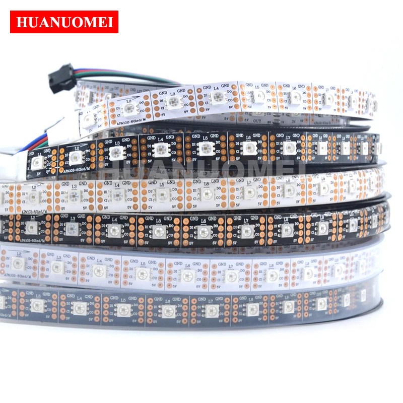 5 в 5 м 24 светодиодный s/M APA102 светодиодный свет полосы, 5050 smd RGB доступный Гибкий цифровой ленты ambilight tv, Белый/Черный PCB, IP20/IP65/IP67