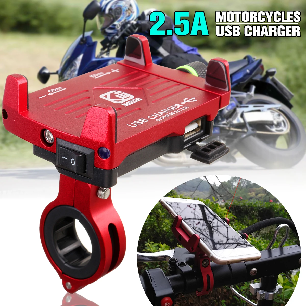Baratos Soporte Universal de aluminio para teléfono de motocicleta cargador USB soporte para teléfono móvil bicicleta soporte para iPhone 7X8 carga rápida