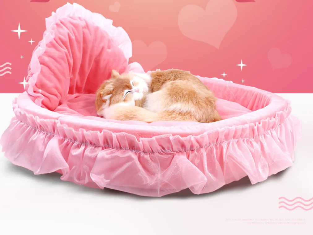 

Cute Pet Cat Dog Puppy Princess Bows Lace Heart Elegant Lovely Bed Doghouse Pet Warm Bed Fall And Winter Warm Kennel