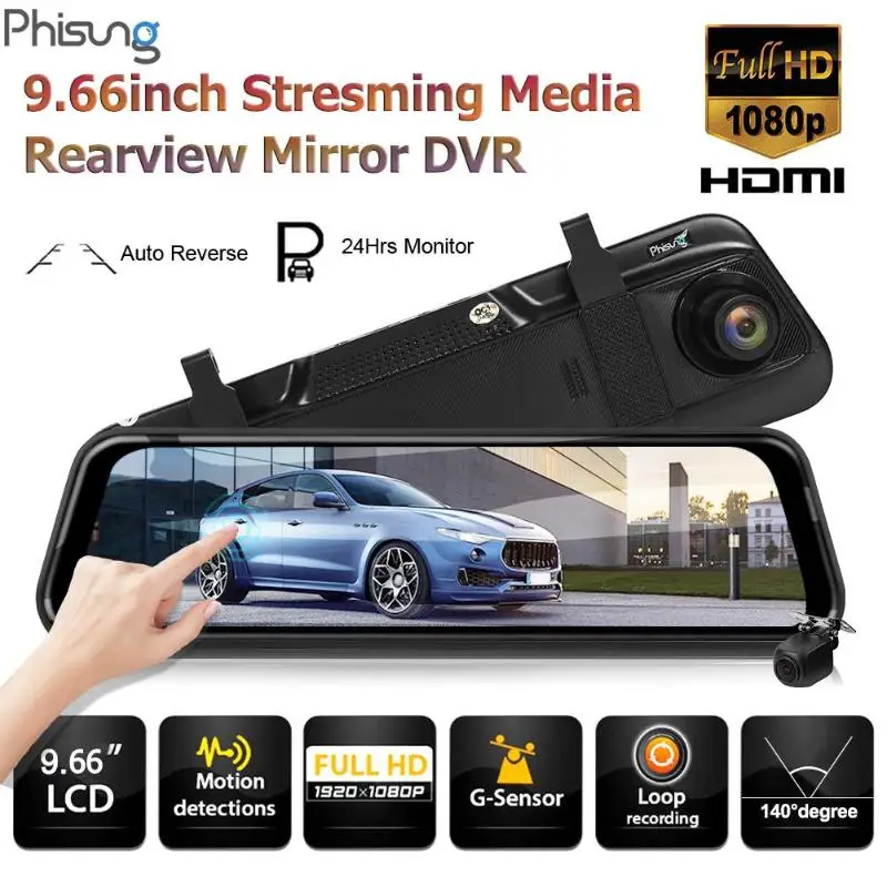 

DC 5V 140 degrees H60 Car DVR Camera 9.66 inch Rearview Mirror Dual Lens Dash Cam Maximum support 32GB Memory card capacity