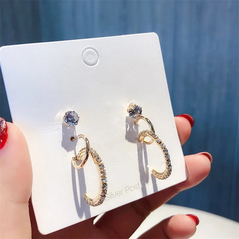 

Korean fashion girl Rhinestone hollow half ring big small circle earrings hoop earrings 2019 Boucle D'oreille Jewelry 6pcs/Set