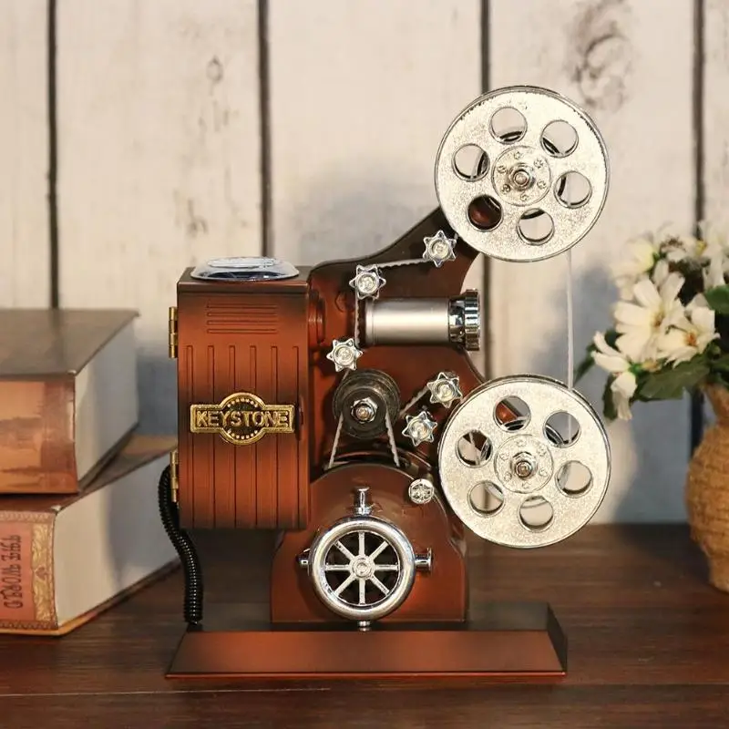 

Retro Wood Metal Projector Model Music Box Antique Musical Jewelry Box Gift Home Decor Birthday Gift Christmas Gift