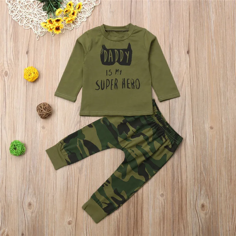 

0-24M Newborn Kids baby Girl Boy Clothes set Daddy Super hero Cute Camo Outfits long Sleeve top t-shirt Camouflage Clothing