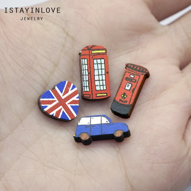 

Jewelry Making Beads Laser Cut Wooden Photo Australia Flag Post Call Box Car Charm For DIY Necklace Earring Brooch Ring PSW 4