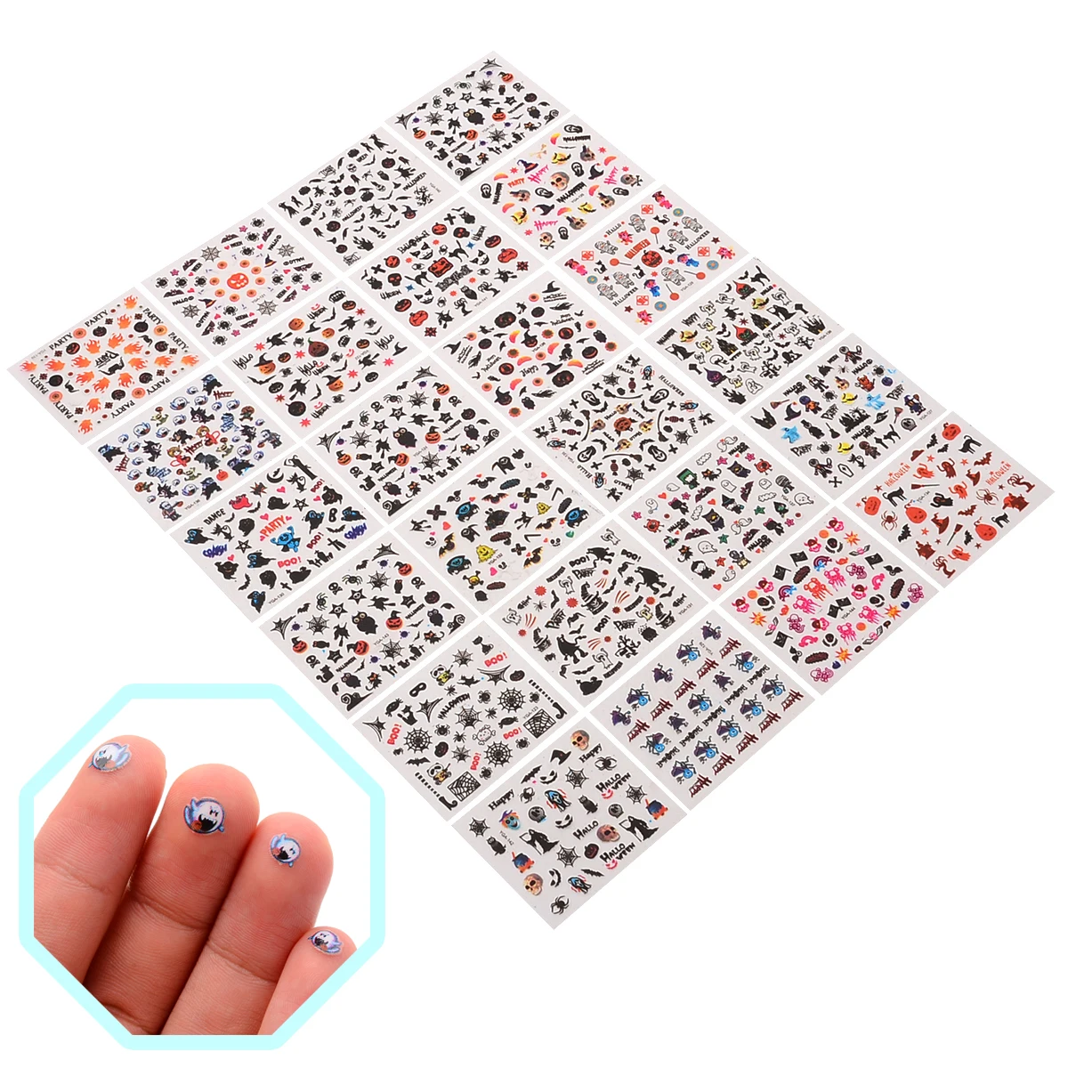

Shellhard 24 Sheets Halloween Design Beauty Nail Art Stickers Adhesive Skull Pumpkin Halloween Nail Decals Nail Art Decoration