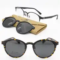 oval shape metal combined acetate prescription glasses with megnatic clip on removable polarized sunglasses lenses for women