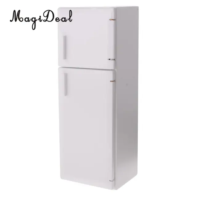 MagiDeal 1/12 Dollhouse Miniature Kitchen White Wooden Fridge Refrigerator Freezer for Dolls Bedroom Living Room Accs Kids Toy 3