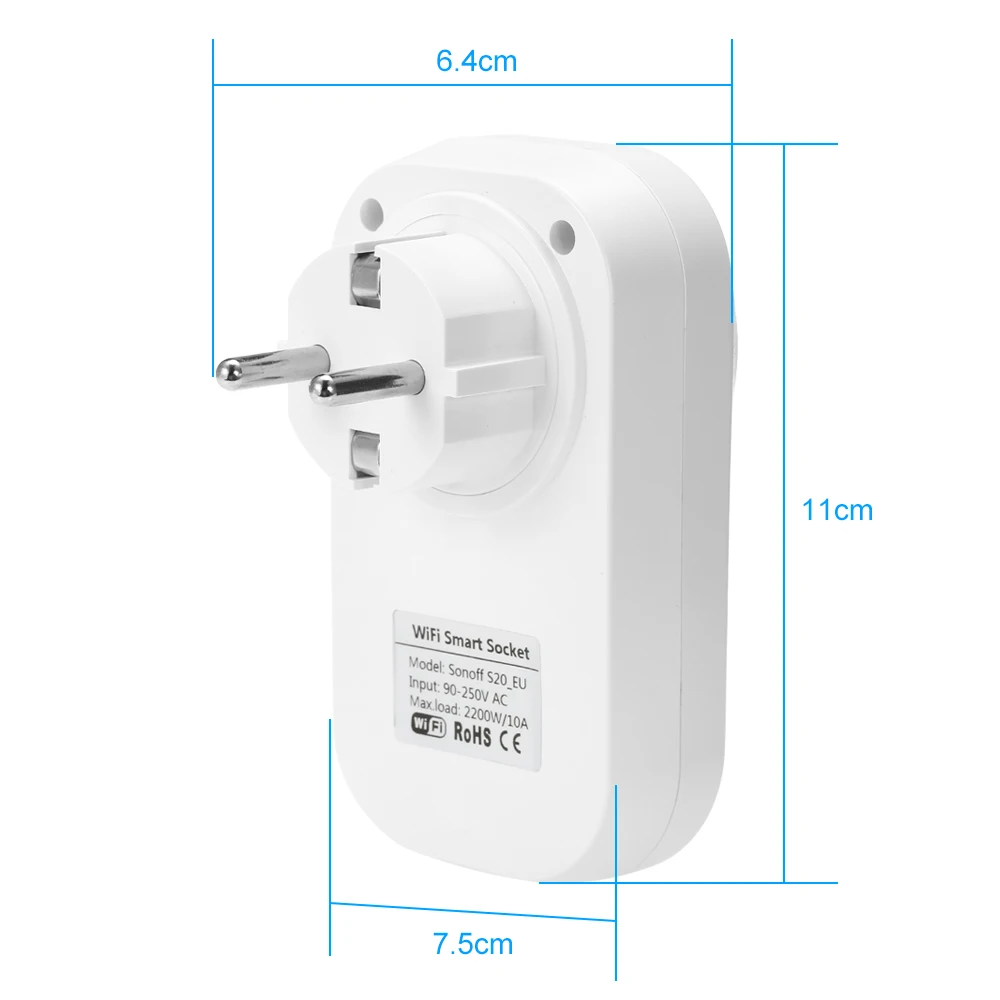 Интеллектуальный выключатель света Sonoff S20 интеллектуальный выключатель света Мощность разъем Wi-Fi Беспроводная розетка дистанционного розетка сроки переключатель умный дом пульт дистанционного управления для Alexa Google