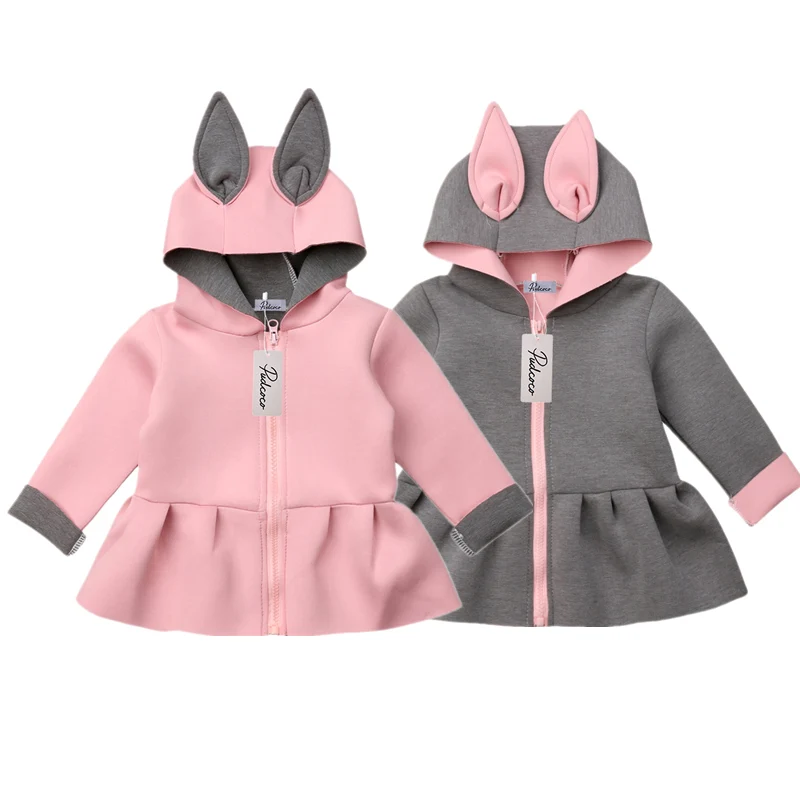 Baby Girls Toddler Kids Jacket Fall Winter Cute Rabbit Ears Hooded Long Sleeve Cotton Coat