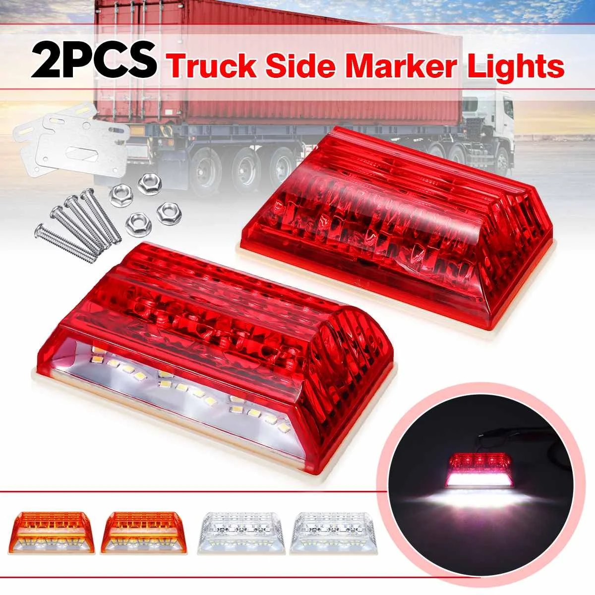 

2pcs Car Caravan LED Side Marker Lights 20 LEDs Indicator Lamps 24V for Truck Van Pickup Trailer