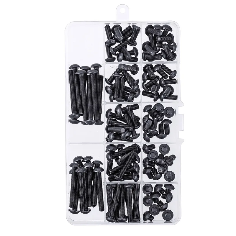 

Sulev M5CH6 Black 120Pcs M5 Hex Socket Button Head Screw 10.9 Grade Carbon Steel Bolt Assortment Mechanical Bolt with Case