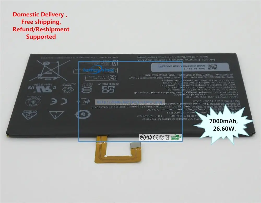 

Genuine battery L14D2P31 ,SB18C03763 for Lenovo TB2-X30F ,for LENOVO TB-X304L, for LENOVO TAB 4 10 plus ,3.8V, 7000mAh, 26.60W,