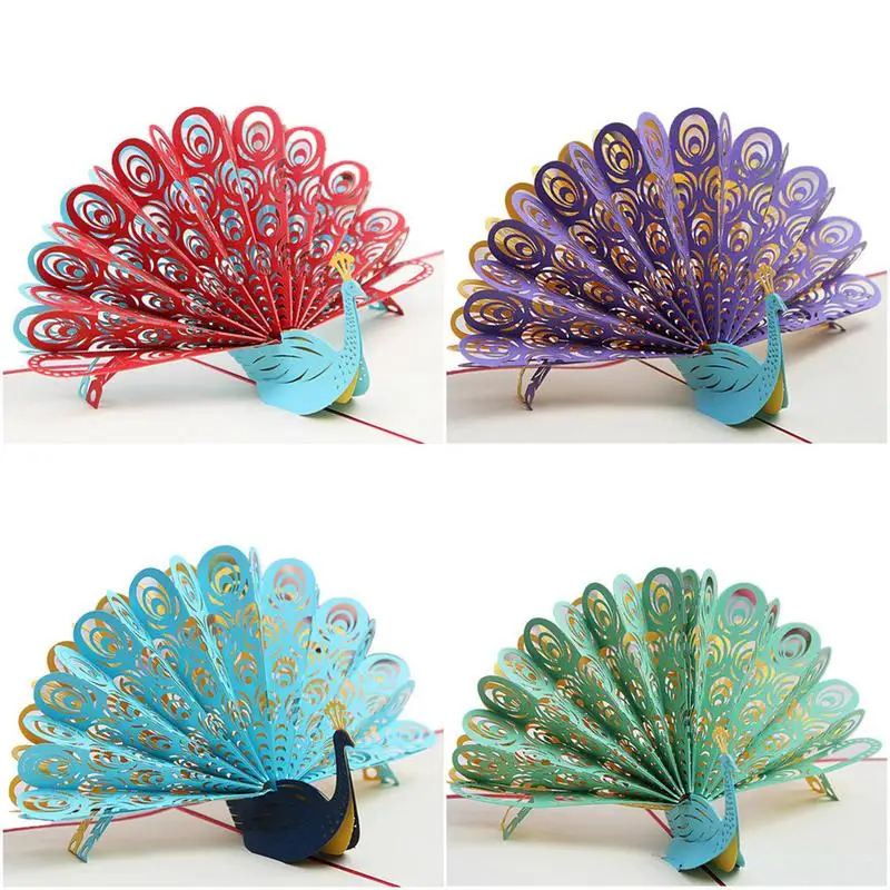  3D Innovative Greeting Card Peacock Style Multi-color Optional Invitation Card Greeting Card For We - 32964922417