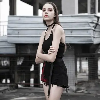 

Punk Rave Women's Goth Sexy Backless Halter Lace-Up Top PT328BX