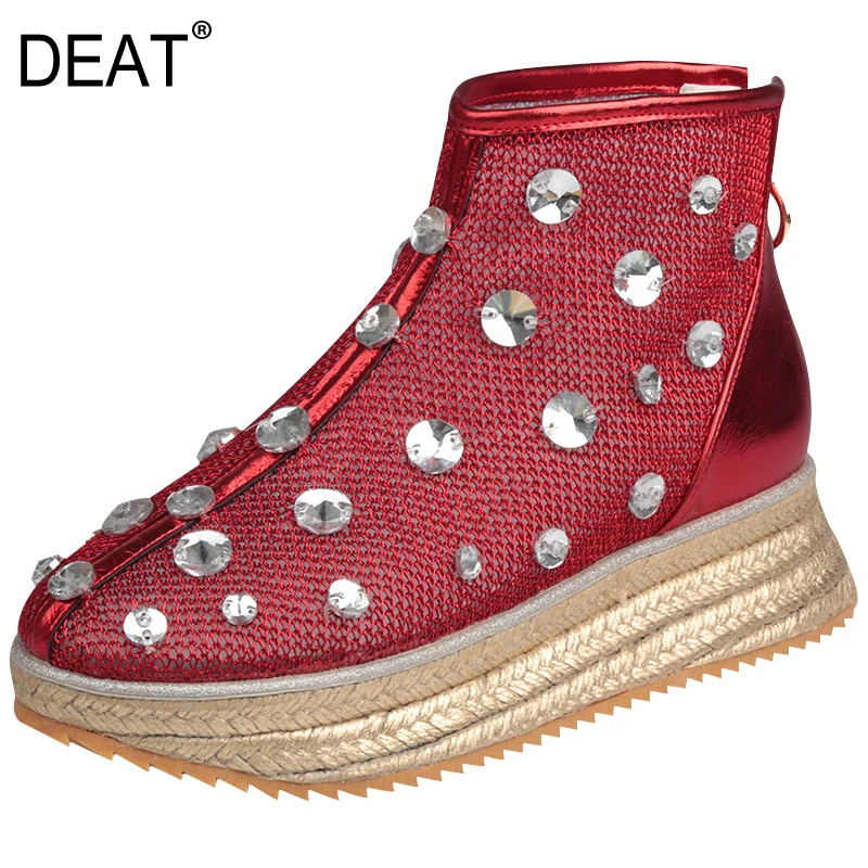 Cremallera Golden Las Tide10sj663 Nueva sordo Verano Malla Zapatos Cristal Del Primavera Redondo gun Dedo Moda 2019 silver Mujeres Color Cuñas Individuales De Pie red Hueco R4ww7qax
