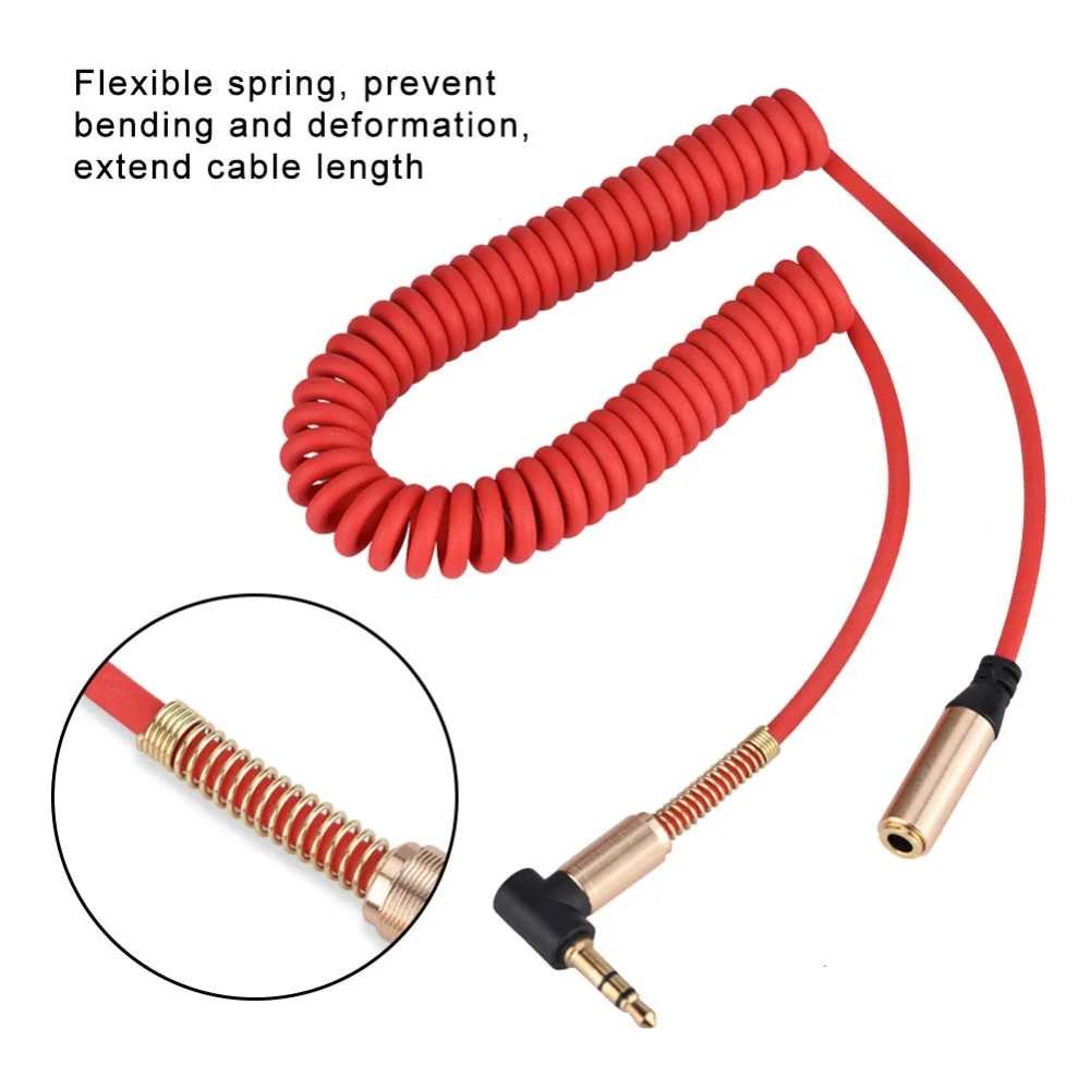 2pcs Gold Plated 3.5 mm Male to 3.5mm female AUX Cable Spring Audio Extension Cable Right Angle headphone adapter phone adapter