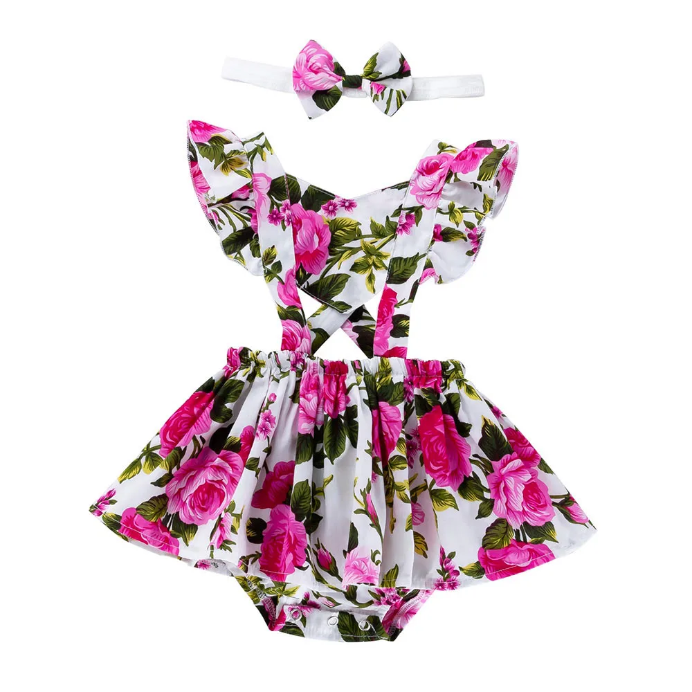 

Girls Flower Dresses Baby Backless Summer Princess Dress Kids Ruffles Romper Clothes Children Sleeveless Cotton Costumes Vestido