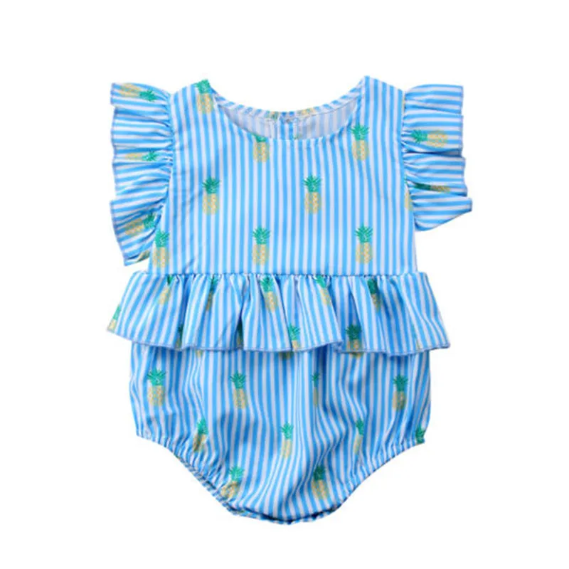 Newborn Baby Summer Cotton Romper 2019 New Arrival Girls Blue Striped Pineapple Pattern Short Sleeve Jumpsuit Outfit | Детская одежда и