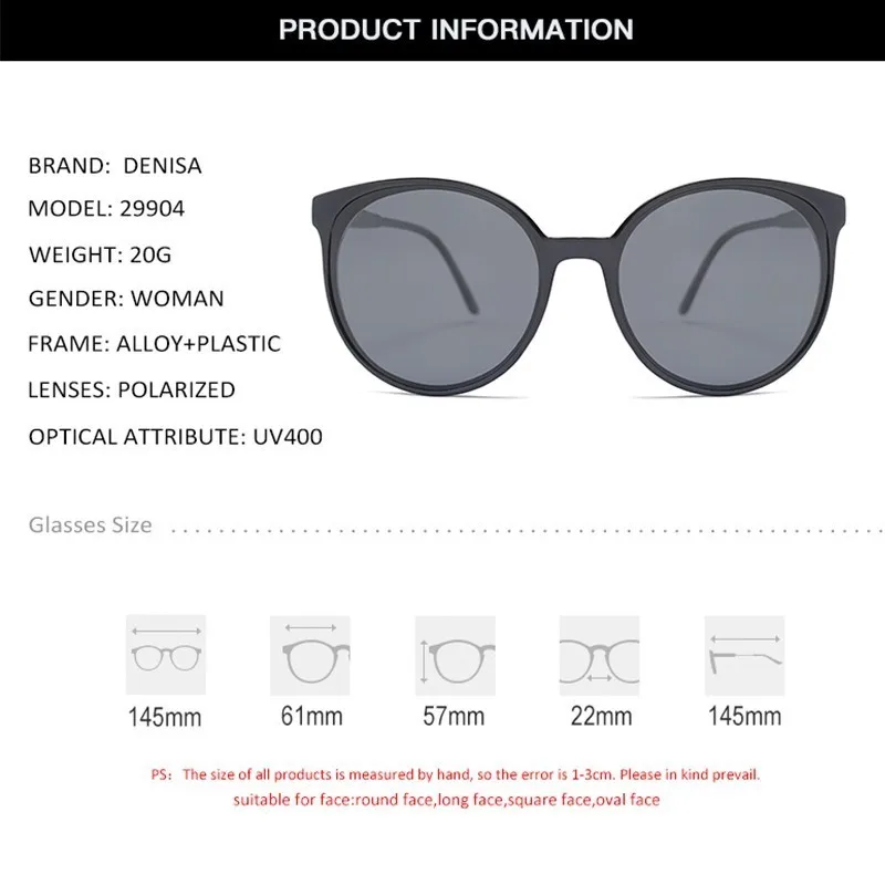 DENISA UV400 поляризованные солнцезащитные очки круглые женские крупные солнцезащитные очки винтажные вождения солнцезащитные очки для женщин G29904