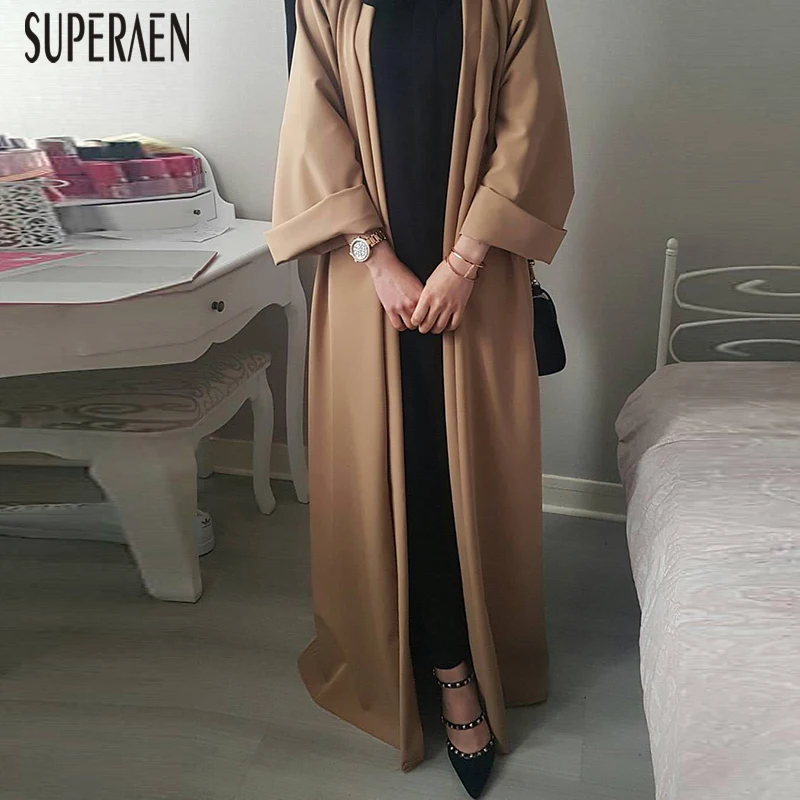 

SuperAen 2019 Europe Trench Coat for Women New Spring and Summer Casual Ladies Long Windbreaker Solid Color Women Clothing