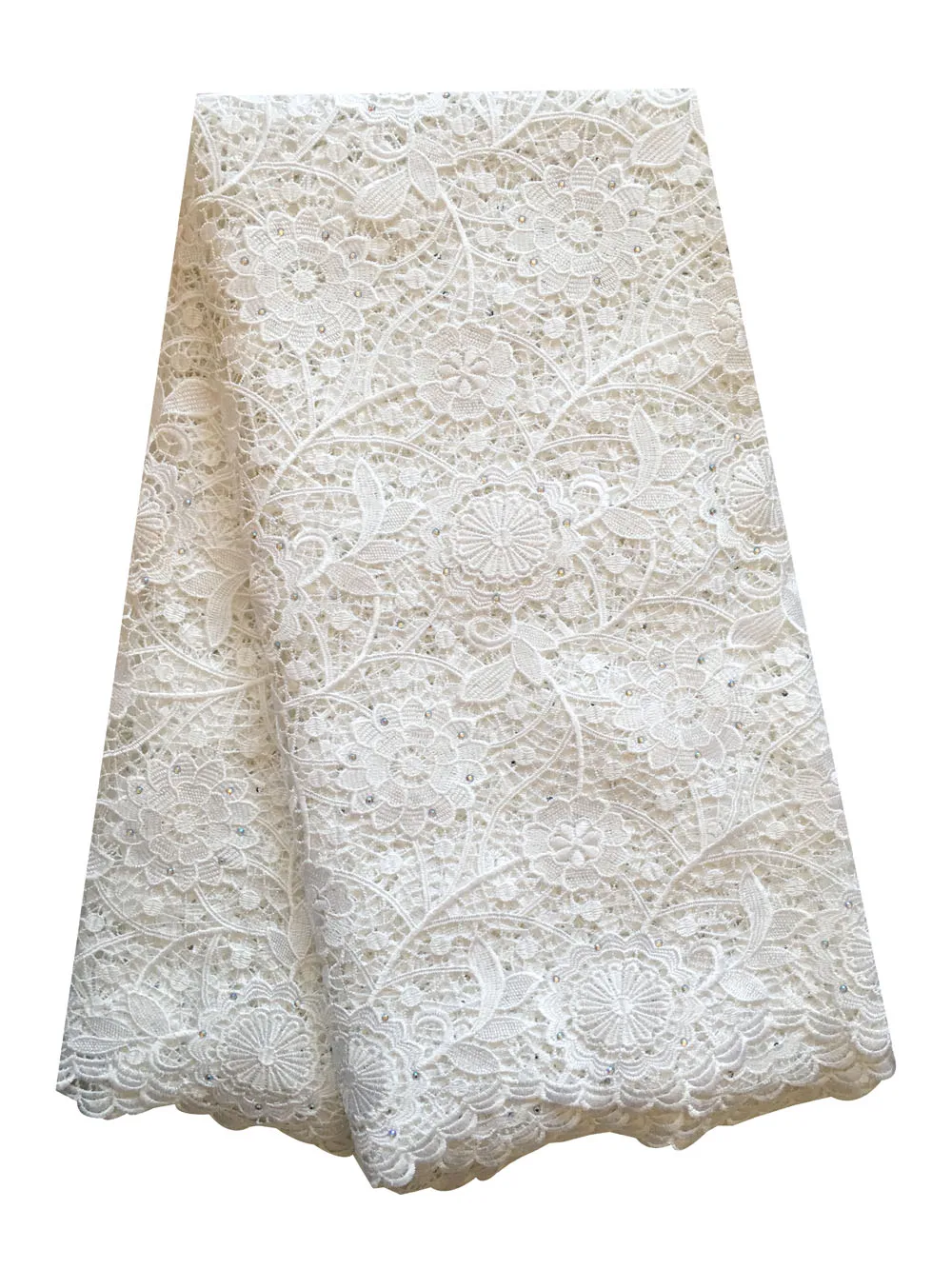 

African Lace Fabric 2019 High Quality Lace White Guipure Cord Lace Fabric with Stones for Aso Ebi Sewing Dress