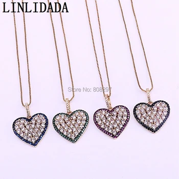 

5Pcs Full CZ Crystal Zirconia Micro Paved heart shape pendant Necklaces heart charm women girls jewelry necklace