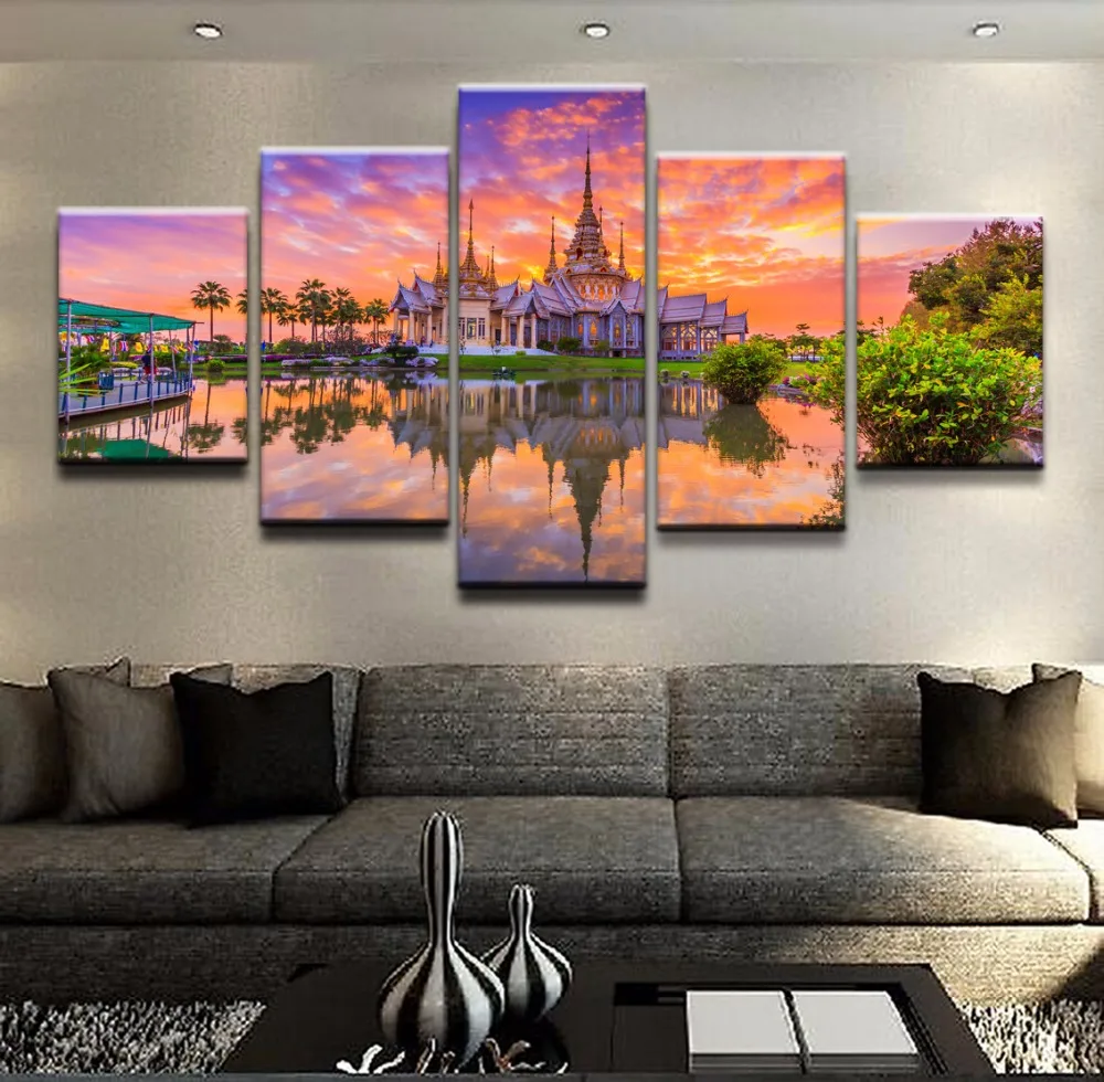 Картины на холсте HD домашний декор 5 шт. отражение закат Тайланд религиозные