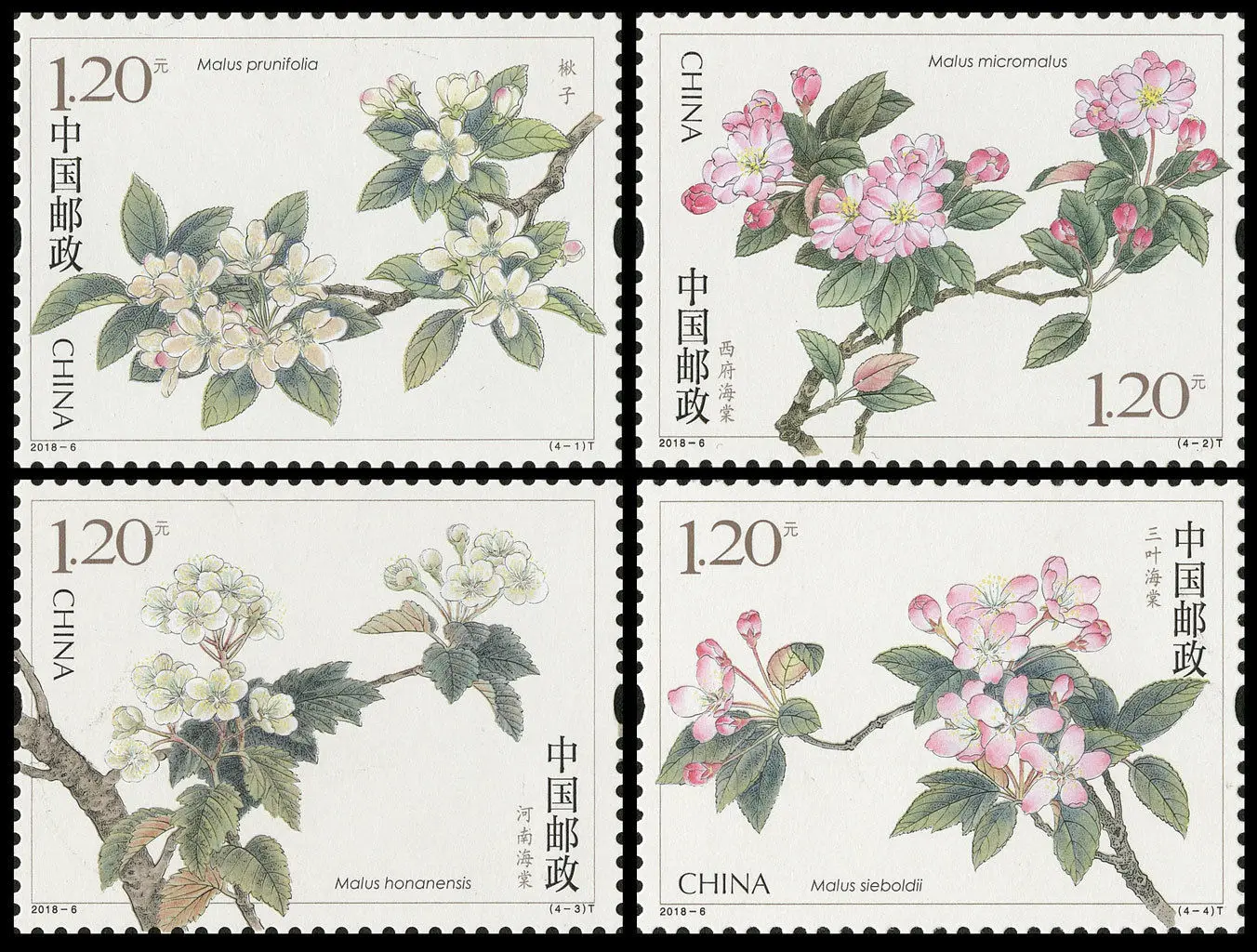 Китайский почтовый штамп 2018-6 китайское цветение Crabapple бегония цветы 4 шт марки