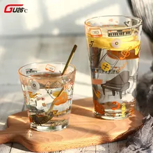 Небольшой свежий бытовой цветок утолщение Жаростойкие чашки для молока кофе костюм мультфильм музыка Paino каракули сок стеклянная чашка