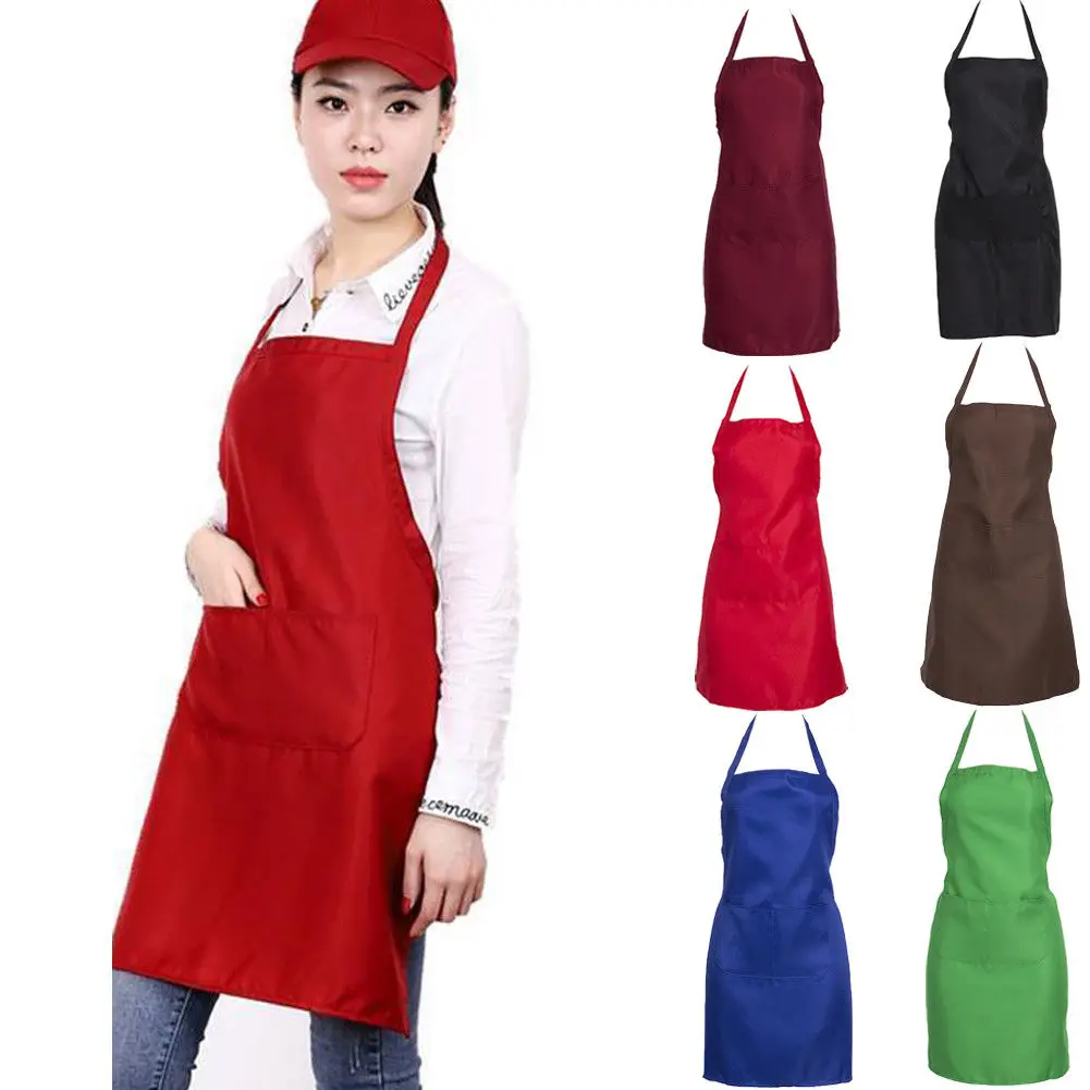 Half Kitchen Apron Cooking Chef Catering Halterneck Bib with 2 Pockets