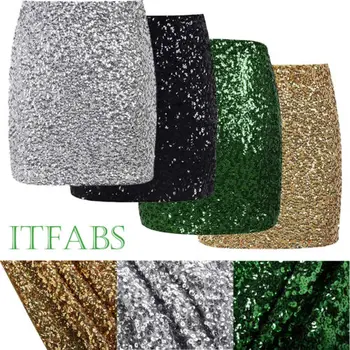 

Retro Hot Women Short or Long Sequin Skirt Stretch Bodycon Sparkle Mini Skirt Night Out Party Pleated Elasticated Girls Skirt