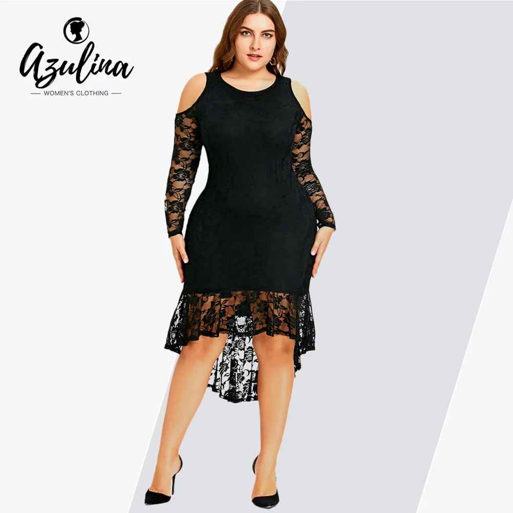 Rosegal Plus Size Cold Shoulder Lace High Low Dress Fashion Black Club  Party Dress Lace Dresses Vestidos De Festa Ladies Dresses