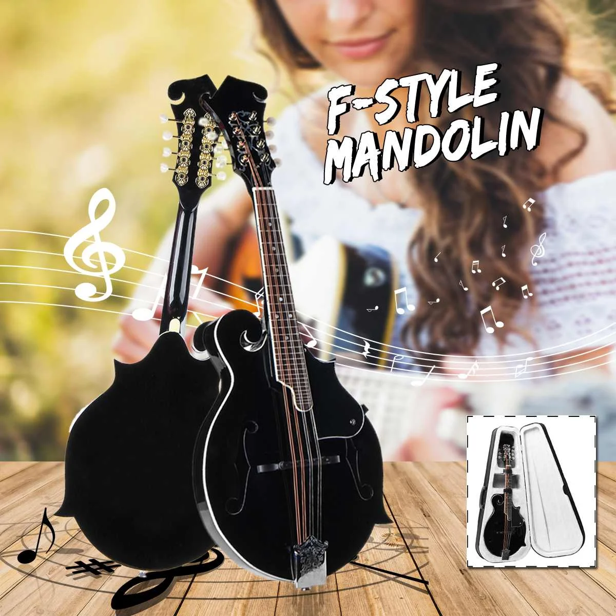 

SENRHY F Style 8 Strings Black Mandolin With Rosewood Steel String Adjustable Bridge Music Instrument With Bag And 2 Picks