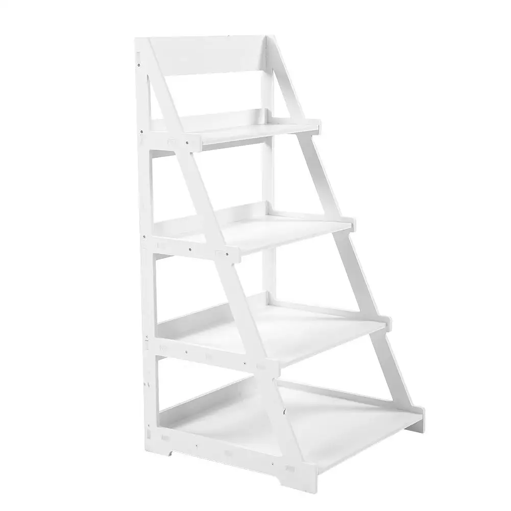 

4-Tier Wood Plastic Rack Storage Shelf Fashionable Ladder Type Plant Stand Home Furniture High Quality