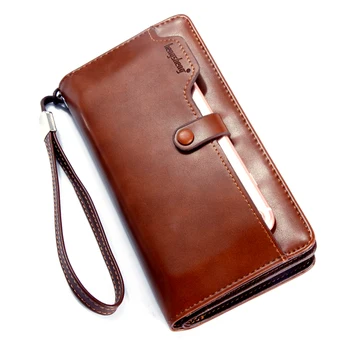 

Zipper Phone Case Wallets Men vintage brown bag PU Leather Business Clutch Long Wallet for Male porte carte billetera hombre
