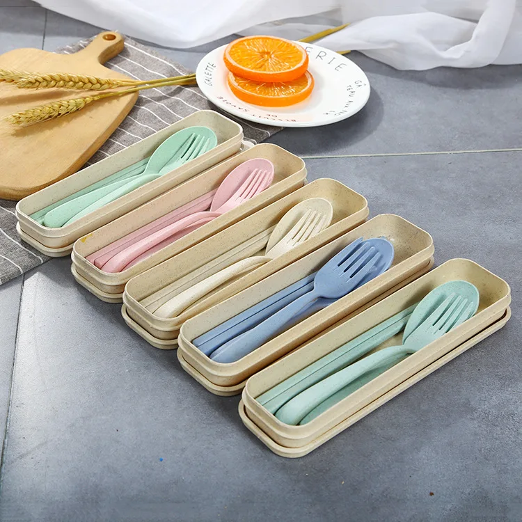 

Wheat Straw Three-piece Environmental Protection Portable Tableware Suit Environmental Protection Spoon And Fork Gift Dress