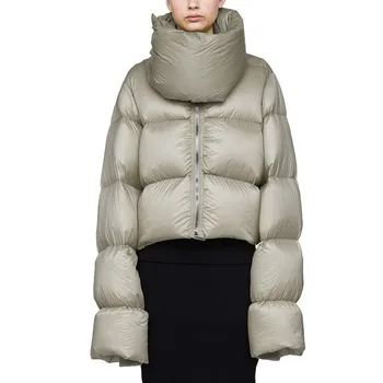 

Women Windproof High Collar Warm Loose White Duck Down Jacket 2018 Fashion Short Winter Jacket Coat Female Feather Parka Ls171