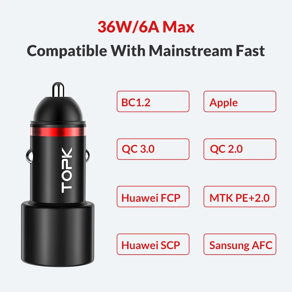 TOPK 36 W المزدوج USB تهمة سريع 3.0 سيارة شاحن آيفون Xs ماكس سامسونج S9 Xiaomi هواوي QC 3.0 سريع سيارة -شاحن